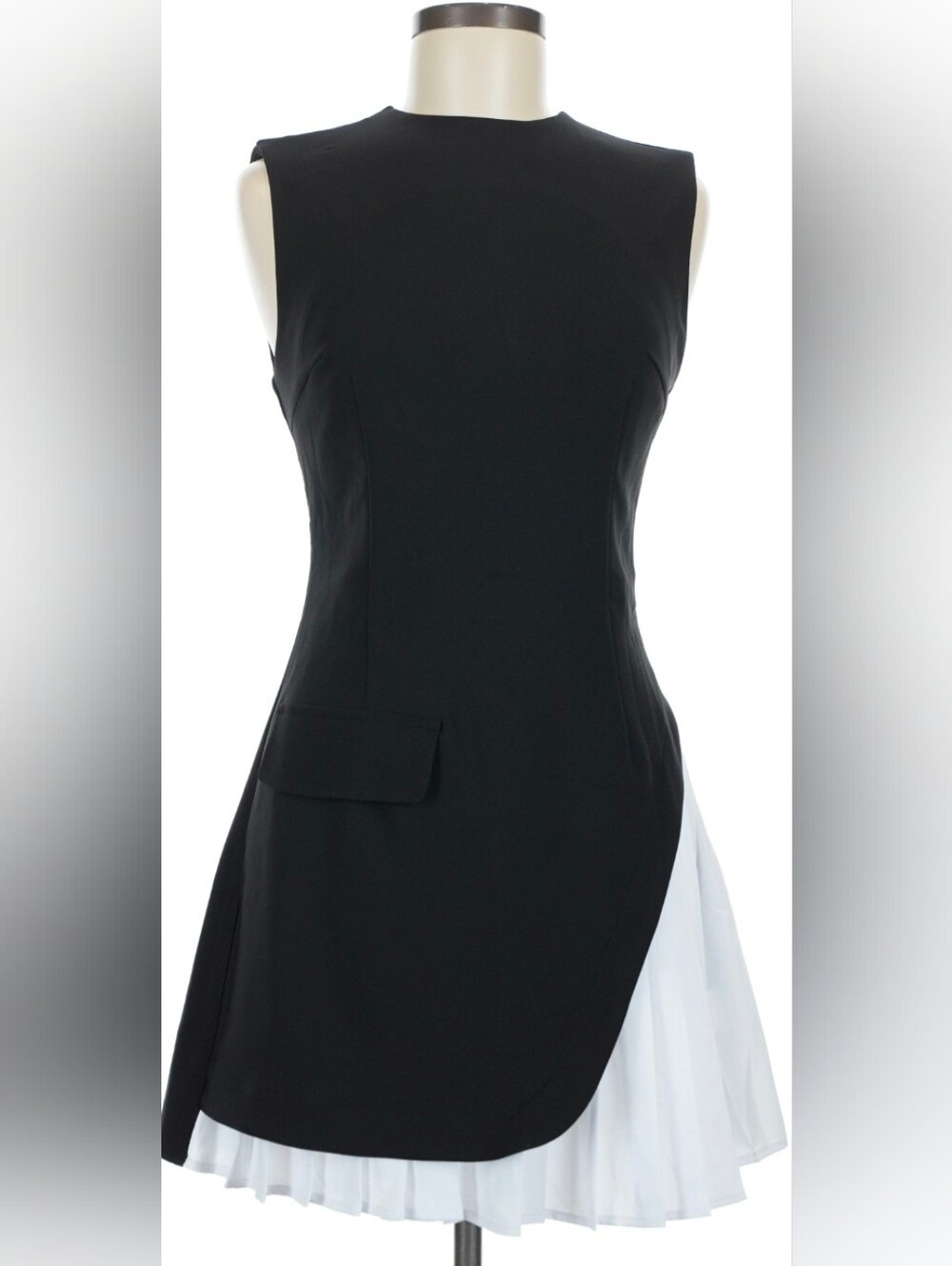 Commense Black Sleeveless High-Low Dress with White Panel